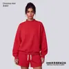 Conjunto de ropa europea y americana para mujer transfronterizo: sudadera casual y shorts, sudadera holgada de forro polar color liso, cuello medio alto, estilo 'dopamine hot girl'