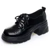 Mocassins de Couro Patentado com Solado Grosso para Mulheres, Solado Macio, Couro Macio, Sapatos de Salto Único com Corte Profundo, Cadarço, Salto Bloco, Plataforma Impermeável, Estilo Britânico, Sapatos Pequenos de Couro para Mulheres