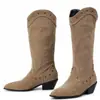 Botas de cano alto transfronteiriças para outono e inverno, botas femininas leves sem cadarço de cor sólida, salto quadrado, versáteis, sapatos de tamanho grande, botas western de salto alto de comércio exterior