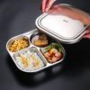 Plato de Cena de Acero Inoxidable 304 con Tapa para Adulto Caja de Comida para Personal de Tres Compartimentos para Estudiantes Escolares Plato de Comida Rápida Shihuai