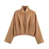 Estilo Europeo Comercio Exterior Otoño/Invierno Nueva Ropa para Mujer Color Sólido Simple Cuello Alto Piloto Manga Larga Cremallera Chaqueta Corta Abrigo
