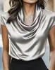 Primavera/Verano 2026 Amazon Sitio Independiente Transfronterizo Nueva Moda Femenina Top de Manga Corta con Cuello Drapeado Camisa Versátil para Mujer