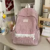 Mochila escolar estilo Harajuku para estudiantes de secundaria mujeres, mochila ligera de cuadros con alto atractivo estético y ribete de encaje, bolsa versátil de doble hombro