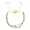 Pulseira Colorida de Contas para Mulheres, Cruz em Formato de Coração e Esferas de Contas Artesanais, Materiais Mistos, Estilo Único, Fornecimento Transfronteiriço
