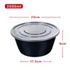 Caja de Almuerzo Desechable Caja de Embalaje de Plástico Negro Engrosado Caja de Almuerzo para Llevar Comida Rápida Tazón Redondo para Sopa con Tapa Venta al por Mayor