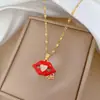 [Acero de Titanio] Collar de Diamantes Rojo Llama de Lujo Ligero Elegante Precioso para Mujer Cadena Clavicular Combinable Cadena de Acero de Titanio