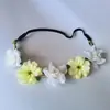 Faixa de cabelo de tecido de seda para mulheres e meninas, faixa de cabeça com cinco flores trançadas, acessórios de cabelo para fotografia de casamento, viagem, férias, praia
