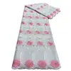 Voile Suizo Tela Bordada Pedrería Rosa Algodón Encaje Africano Tela Bordada Falda de Vestido de Boda