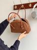 Procesamiento y Personalización de Bolso Boston Marrón Retro Diseño de Nicho Bolso de Moda para Mujer Bolso de Mano de Gamuza de Gama Alta