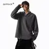 Camiseta de manga larga con patrón de espina de pescado texturizada para hombre, estilo retro americano de otoño, moderna, corte holgado, talla grande, top casual con cuello henley