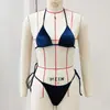 Bikini mini micro de tres puntos color sólido de terciopelo sexy con atar fruncido traje de baño de dos piezas para mujer 2026bikini