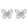 Pendientes de plata de ley s925, pendientes de botón huecos de mariposa full-diamond ultrabrillantes para mujer, lujo ligero, de alta gama, modernos y versátiles