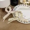 Pinza para el pelo de encaje con lazo de cinta de perla texturizada estilo coreano, pinza para la cabeza dulce, tocado súper de hada, accesorios para el cabello para mujer