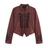Comércio Exterior Roupas Femininas Outono Novo Estilo Manga Longa Gola Alta Textura Aveludada Botão de Nó de Corda Jaqueta Curta Retro Casaco