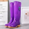 Botas de lluvia de caña alta de moda para invierno, zapatos impermeables engrosados para mujer, botas cortas resistentes al desgaste y forradas de felpa