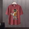 Camiseta de manga corta para hombre, marca de moda de verano, suelta, de cinco puntos, manga, 2024, nueva camiseta con estampado simple de Internet Ins.