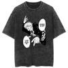 Camiseta retro lavada de hip hop callejero con animación de cinco vías, encantamiento, batalla, gráfico, informal, de algodón, de verano, de manga corta