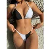 Traje de baño Sexy de Tres Puntos con Combinación de Colores Blanco y Negro, Nuevo Europeo y Americano, Bikini Dividido de Dos Piezas para Mujer