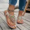 Sandalias de Tanga con Pedrería de Comercio Exterior Wish2025 Verano Planas Bohemias con Correa Elástica para Mujer Al por Mayor