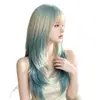 Moda feminina em alta no TikTok, cabelo longo liso de seda fosca com franja desfiada e tiara de rede rosa em camadas, fabricante em estoque