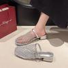 Sandalias Romanas Huecas Tejidas de Malla de Nicho Europeo y Americano para Mujer Verano Nuevo Pescador Planas Punta Redonda Medio Zapatillas