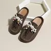 Zapatos de Mula para Mujer de Gamuza Marrón con Cordones y Cuentas, Estilo Nuevo de Primavera, Cómodos, Versátiles, de Moda, Casuales, para el Uso Diario y el Trabajo