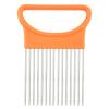 Aguja para cebolla de acero inoxidable, artefacto para cortar aros de cebolla, tapón para cebolla, protector de manos para vegetales, rebanador, soporte para aguja de carne de pino con protección