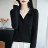 Polo de Punto de Lana Estilo Old Money para Mujer, Manga Larga, Corte Ajustado, Suéter Base, Favorecedor de la Figura, Versátil, Top con Cuello