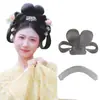 Peluca de Estilo Antiguo, Moño Tradicional Pequeño, Postizo de Cabello Puro, Almohadilla para el Cabello, Maquillaje y Peinado Integrados para Disfraz Antiguo Hanfu, Cabello Corto para Cosplay