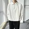 Suéter Casual para Hombre, Tendencia Otoñal Cuello Solapa Cremallera Rayas Tejido de Punto, Elegante Cuello Polo Manga Larga Color Sólido