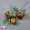 Rosa artificial de 3 cabeças com borda queimada, flor decorativa para festa de casamento, conjunto para local, móveis de exposição com flores artificiais, flor falsa romântica