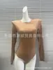 Camiseta de Manga Longa Peça Única Estilo Kardashian Jennie para Mulheres, Top Fino de Nylon Camada Interna