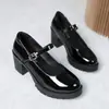 Zapatos de cuero de tacón alto estilo británico para mujer 2022 nuevos mocasines sin cordones tacón grueso boca poco profunda zapatos Mary Jane