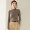 Suéter de punto de manga larga para mujer, color liso, cachemir, cuello semi alto, ajuste ceñido, versátil, capa base