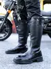 Botas de Montar Estilo Británico de Cuero Genuino, Botas Largas, Botas Martin Trendy Casuales de Invierno, Botas Largas de Piel de Vaca para Hombre, Botas de Equitación