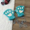 Luvas de Garra de Gato Pelúcia Meio Dedo Luvas de Pata de Urso Fofas Femininas Veludo Grosso Luvas de Pendurar no Pescoço Luvas Quentes de Desenho Animado