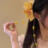 Atmósfera Super de Hada, Pasador de Flor Rosa Puro y Deseable, Accesorio para el Cabello con Borla de Flor Fresca para Permanente, Nuevo Adorno para el Cabello Elegante Estilo Chino Hanfu