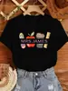Camiseta Retro com Estampa de Frutas e Legumes para Professoras Verão Casual Feminina Gola Redonda Manga Curta