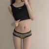 Calcinha feminina leve respirável de seda gelada com estampa de leopardo, renda sexy, cintura média, sem costura, cinto fino, tentação, calcinhas femininas