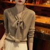 Suéter de punto de manga larga con cuello en V, elegante y ligero, de lujo, para mujer, nuevo, de alta gama, adelgazante, combinable con todo, con cuello en V.