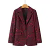 Chaqueta de traje con estampado de rosas rosas para mujer, primavera, otoño, versátil, para ir al trabajo, casual, top, chaqueta de traje adelgazante
