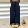 Calças de fleece forradas para meninas, novo estilo 2026, para meninas mais velhas, inverno, estilosas, espessadas, quentes, calças de perna reta, calças largas infantis