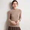 Nuevo suéter de cachemira 100% de cuello medio para mujer, suéter de punto tipo pullover base de cachemira pura, corte ajustado y favorecedor