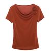 Diseño de Encaje Hermosas Blusas de Mujer Nueva Camiseta Flor Estéreo Color Puro Seda Brillante Malla Manga Corta Camiseta Básica para Mujer