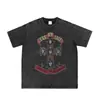 Camiseta Casual Esportiva Levemente Luxuosa Guns N' Roses Rock High Street Desbotada com Efeito Envelhecido, Camiseta Curta Feminina e Camiseta de Casal