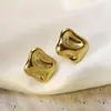 Pendientes Cuadrados Irregulares de Alta Venta Transfronteriza para Mujer, Clavos Lisos y Texturizados, Pendientes de Acero de Titanio de Alta Gama en Oro de 18 Quilates al por Mayor