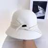 Chapéu de Balde com Laço Desalinhado Estilo Hepburn Chapéu de Feltro de Lã Australiana Outono e Inverno Feminino Chapéu Retrô Britânico Chapéu de Pescador