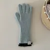 Guantes de Punto Mezcla de Lana con Borde Contrastante Invierno a Prueba de Frío Terciopelo de Conejo Lana Dedos Divididos Muñeca Larga y Ancha
