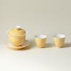 Mina de Tinta Original Esmalte de Color Amarillo Luna Cerámica Gaiwan de Tres Talentos Tazón para Servir Té Casero Juego de Té Kung Fu Tazón de Té Anti-quemaduras Juego Completo