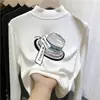 Camiseta de manga larga con forro polar para niña, capa interior de otoño e invierno, top infantil de cuello semi-alto con estampados de dibujos animados
